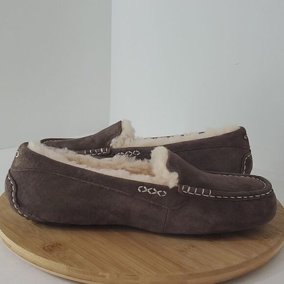 UGG Ansley Slipper Espresso Suede Wool Loafer Moccasin Women US 11 EU 42 New - Picture 8 of 13